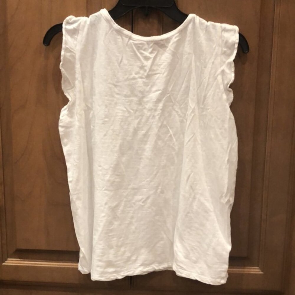 New Ann Taylor ruffle sleeve eyelet cutout embroidery crew neck t-shirt blouse - Picture 5 of 6